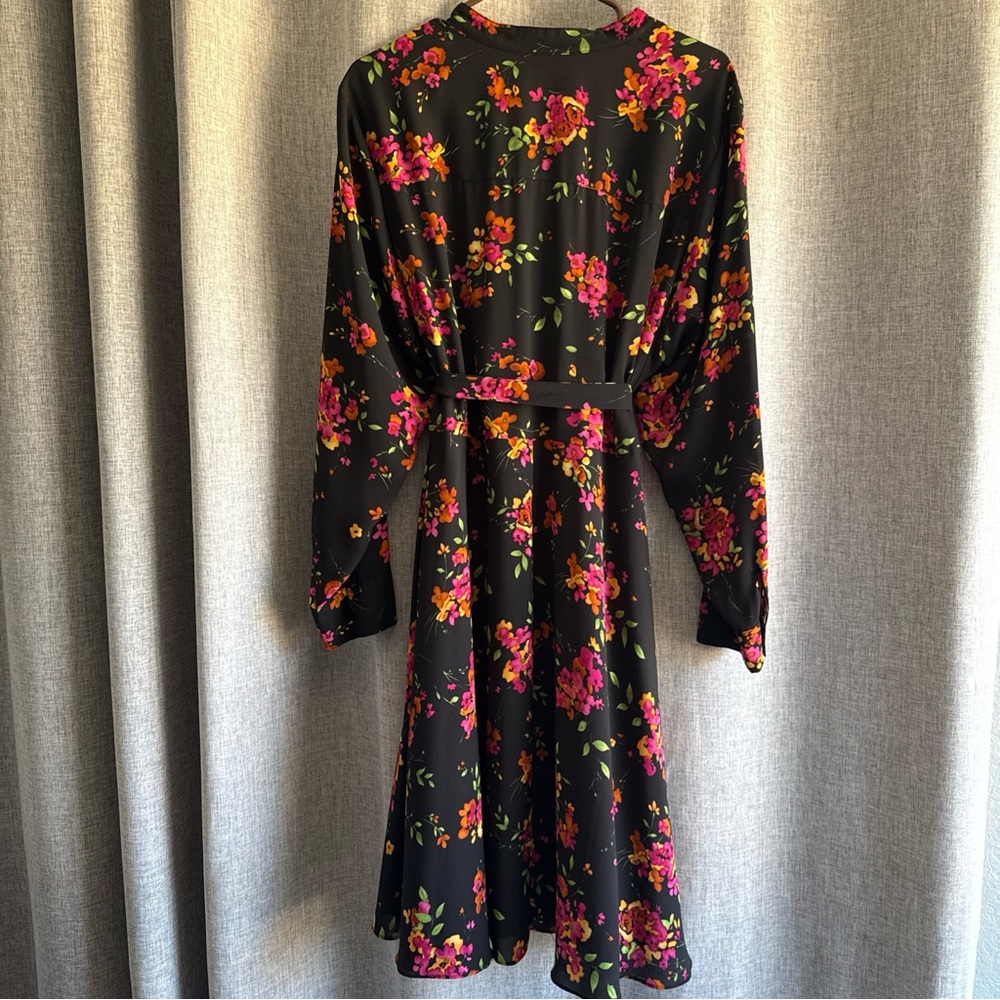 NANETTE women’s 18 W black dress floral knee long sleeve button tie belt color‎ - Picture 12 of 16